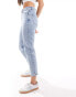 Stradivarius cotton slim mom jean with stretch in washed blue - LBLUE