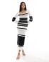 Miss Selfridge stripe square neck crochet long sleeve midi dress in multi