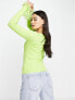 Фото #2 товара ASOS DESIGN knitted top with sweetheart neck and faux feather trims in lime yellow