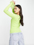 ASOS DESIGN knitted top with sweetheart neck and faux feather trims in lime yellow