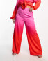 Фото #4 товара Flounce London Plus pleated wide leg satin trousers in pink and red ombre