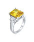 ფოტო #2 პროდუქტის Sterling Silver 8CTW Canary Yellow AAA CZ Rectangle Emerald Cut Cocktail Statement Engagement Ring Cubic Zirconia Baguette Side Stones