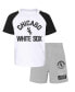ფოტო #1 პროდუქტის Little Boys and Girls Chicago White Sox White, Heather Gray Groundout Baller Raglan T-shirt and Shorts Set