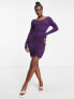 Фото #1 товара JDY exclusive round neck ruched mini dress in deep purple