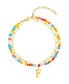 ფოტო #1 პროდუქტის Gold Adjustable Layered Color Faux Stone and Paperclip Chain Initial Bracelet