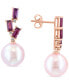 Фото #1 товара EFFY® Pink Freshwater Pearl (10mm), Rhodolite (x ct. t.w.) & Diamond Accent Drop Earrings in 14k Rose Gold