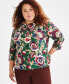 Plus Size Printed 3/4-Sleeve Top, Created for Macy's Bloom Green, 0X - фото #1