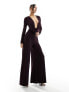 ASOS DESIGN slinky cowl wide leg jumpsuit with encrusted trim in deep purple