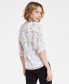 Фото #2 товара Блузка CeCe женская с рюшами и длинным рукавом цветочная 3/4-рукав V-образным вырезом