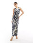 River Island zebra print racer bias midi dress in navy