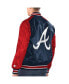 ფოტო #2 პროდუქტის Men's Navy, Red Atlanta Braves Varsity Satin Full-Snap Jacket