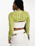 ASOS DESIGN crop tie front cardigan in ladder stitch in green