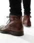 Jack & Jones leather lace up boot with buckle in brown