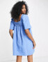 Mango linen blend dress with ruffled front in blue