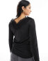 Фото #3 товара YAS v neck long sleeve top with lace detail in black - BLACK