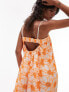 Topshop broderie strappy chuck on midi dress in orange floral