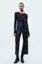 Zw navy straight-leg high-waist faux leather trousers