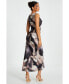 Women's Marble Satin Sleeveless Ruched Waist Maxi Dress