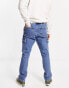 ASOS DESIGN pull on cargo jeans with cuffed hem in mid blue wash