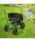 Rolling Garden Cart Outdoor Gardening Workseat with Adjustable Height &Tool Storage