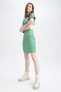 Фото #7 товара Bodycon V Yaka Bel Detaylı Batik Kısa Kollu Mini Elbise X6223az22sm