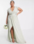 TFNC Plus Bridesmaid flutter sleeve ruffle detail maxi dress in sage green США 16 - фото #8