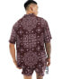 ASOS DESIGN co-ord relaxed revere shirt with bandana print in burgundy Бордовый, L - Chest 42 - фото #4