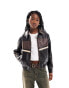 Фото #1 товара ONLY retro faux leather racer bomber jacket in brown