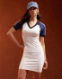 ASOS DESIGN short sleeve rugby collar mini dress in white and navy