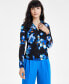 Фото #1 товара Women's Floral-Print Triple Mesh Shirt, Created for Macy's
