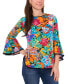 ფოტო #1 პროდუქტის Petite Bell-Sleeve Contrast-Trim Printed Knit Top