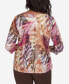 ფოტო #2 პროდუქტის Petite Wine Country Feathers Lace Detailed Crew Neck Top