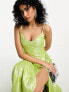 Фото #5 товара ASOS DESIGN trapeze maxi slip dress in lime metallic jacquard