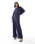 Extro & Vert highwaisted wide leg tailored trouser in navy pinstripe co-ord