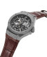 ფოტო #2 პროდუქტის Men's Automatic Brown Genuine Leather Watch 43mm