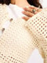 Фото #5 товара River Island Petite long sleeve button down crochet top in cream