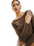Фото #1 товара NA-KD boat neck long sleeve top in brown