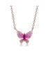 Sterling Silver 18k Rose Gold Plated with Ruby and cubic Zirconia Pave Small Butterfly Pendant Layering Necklace