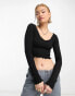 Фото #1 товара Stradivarius STR seamless wide neck top with lettuce hem in black