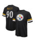 Фото #1 товара Men's Threads T.J. Watt Black Distressed Pittsburgh Steelers Name and Number Oversize Fit T-shirt