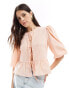 Фото #1 товара ASOS DESIGN linen blend tie front peplum tie front blouse in pink stripe