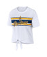 ფოტო #3 პროდუქტის Women's White West Virginia Mountaineers Striped Front Knot Cropped T-shirt