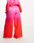 Фото #2 товара Flounce London Plus pleated wide leg satin trousers in pink and red ombre