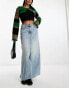 Фото #4 товара COLLUSION a-line long maxi denim skirt with split front in vintage blue wash