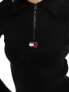 Фото #7 товара Tommy Jeans half zip rib badge jumper in black