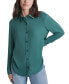 Petite Buttoned-Cuff Fold-Collar Blouse