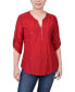 ფოტო #1 პროდუქტის Petite 3/4 Roll Tab Zip Front Jacquard Knit Top