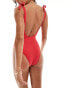 Accessorize textured bunny tie v neck swimsuit in red