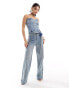 Simmi denim structured sweetheart neck corset top with corsage choker co-ord in light wash blue