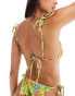 Reclaimed Vintage triangle bikini top with beads in yellow floral print